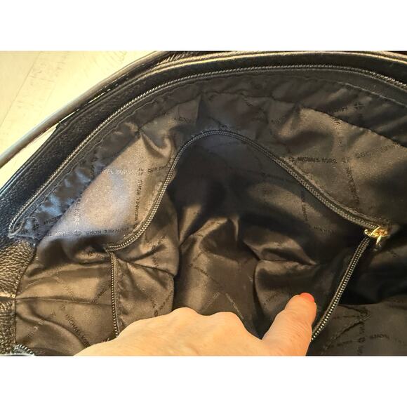 Michael Kors Black Leather Shoulder Bag with Gold Accents - Picture 10 of 11